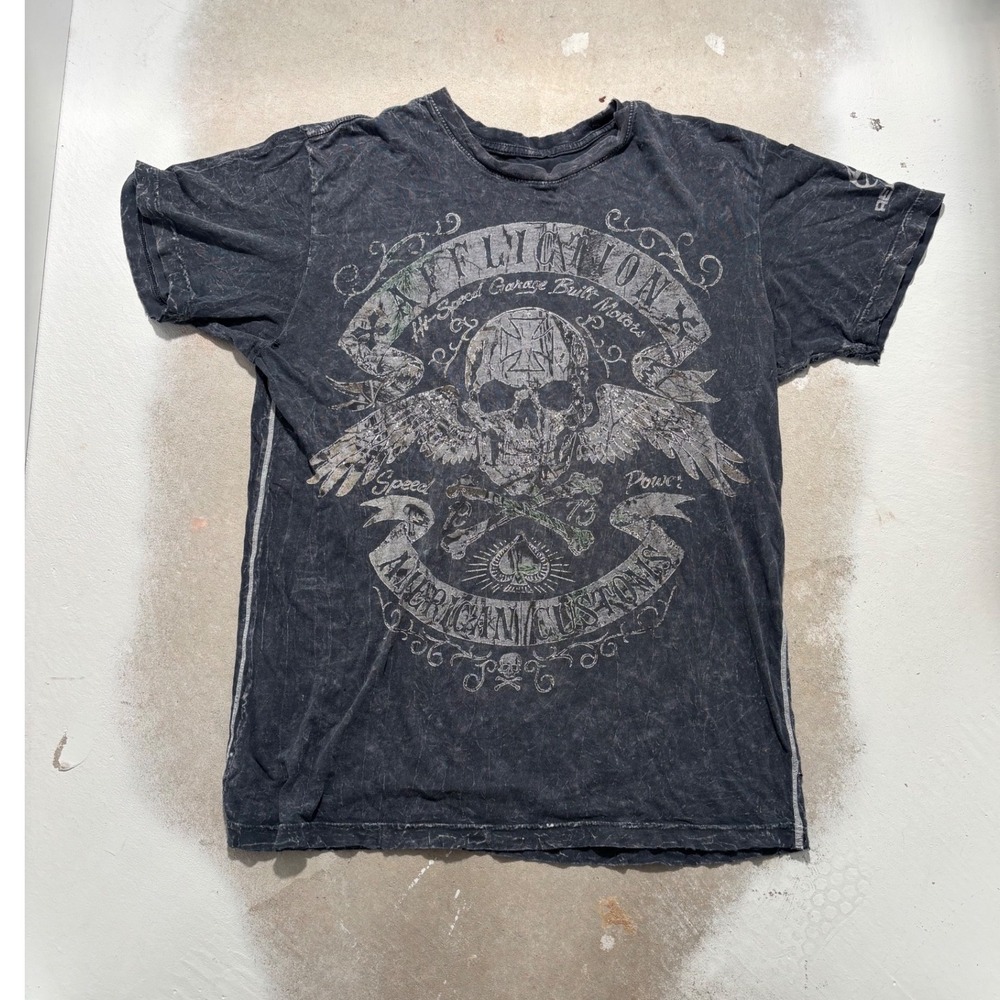 Affliction American Customs Realtree Skull Graphic T-Shirt Mens Medium Fair
